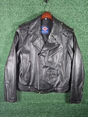 Kashmir Garments Pulma Leather Classic Black Biker Jacket / Unisex Size Large